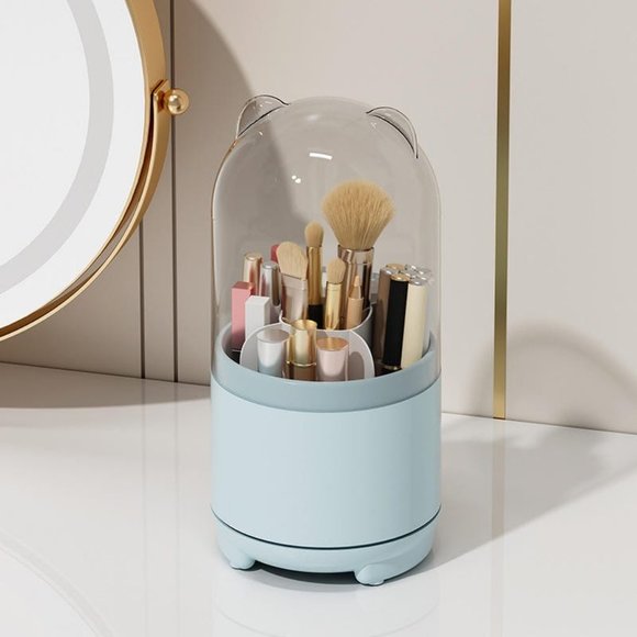 Makeup Brush Storage Cylinder, Organizer with Lid, Rotating Dustproof Make Up - Picture 5 of 8